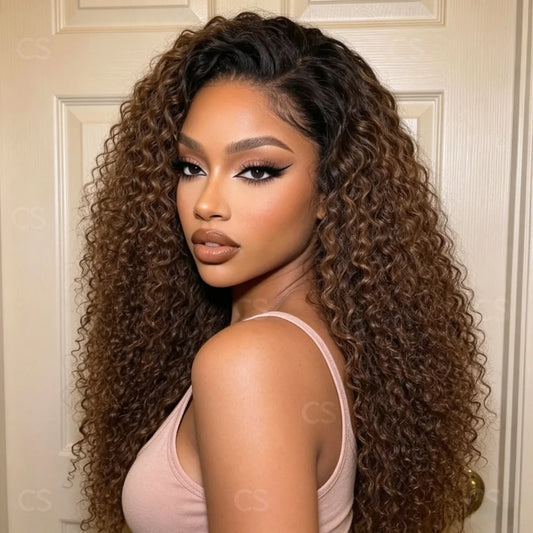 26Inch Long Honey Blonde Kinky Curly Wig for Women Soft Lace Front Preplucked Glueless Synthetic Daily Wear