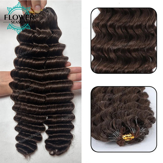 Deep Wave Feather Crochet Hair Extension Human Hair Knotless Pre-Separated Crochet Human Hair Dark Brown Color #27 #30 Colored