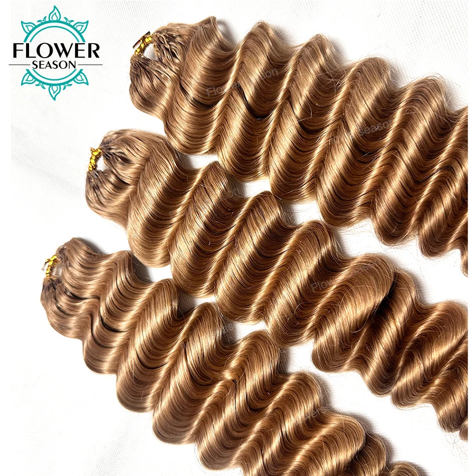 Deep Wave Feather Crochet Hair Extension Human Hair Knotless Pre-Separated Crochet Human Hair Dark Brown Color #27 #30 Colored