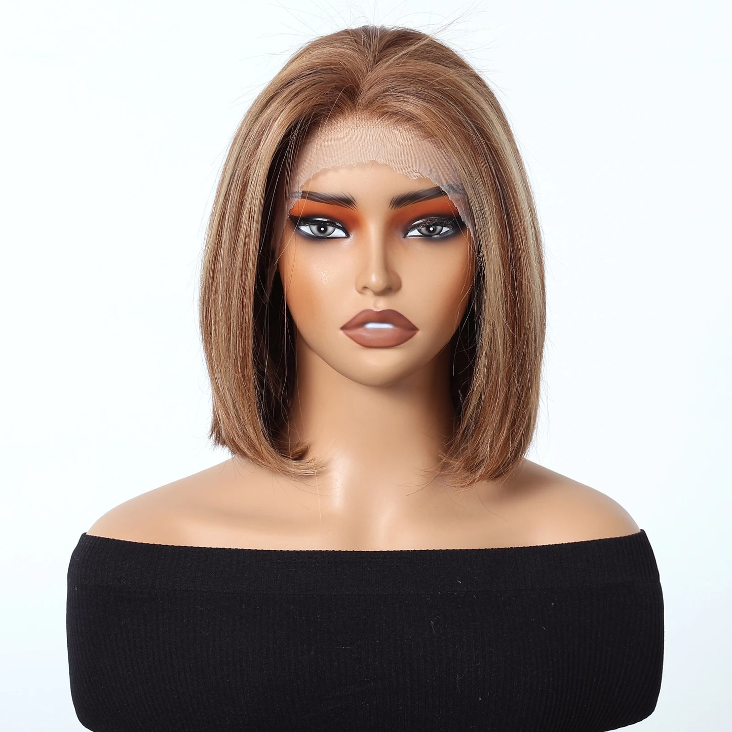 Human Hair Wigs HD 13x4 Lace Frontal Wig Short Straight Bob Hair Light Brown Blonde Mixed Piano Wig for Afro Women Use Brazilian