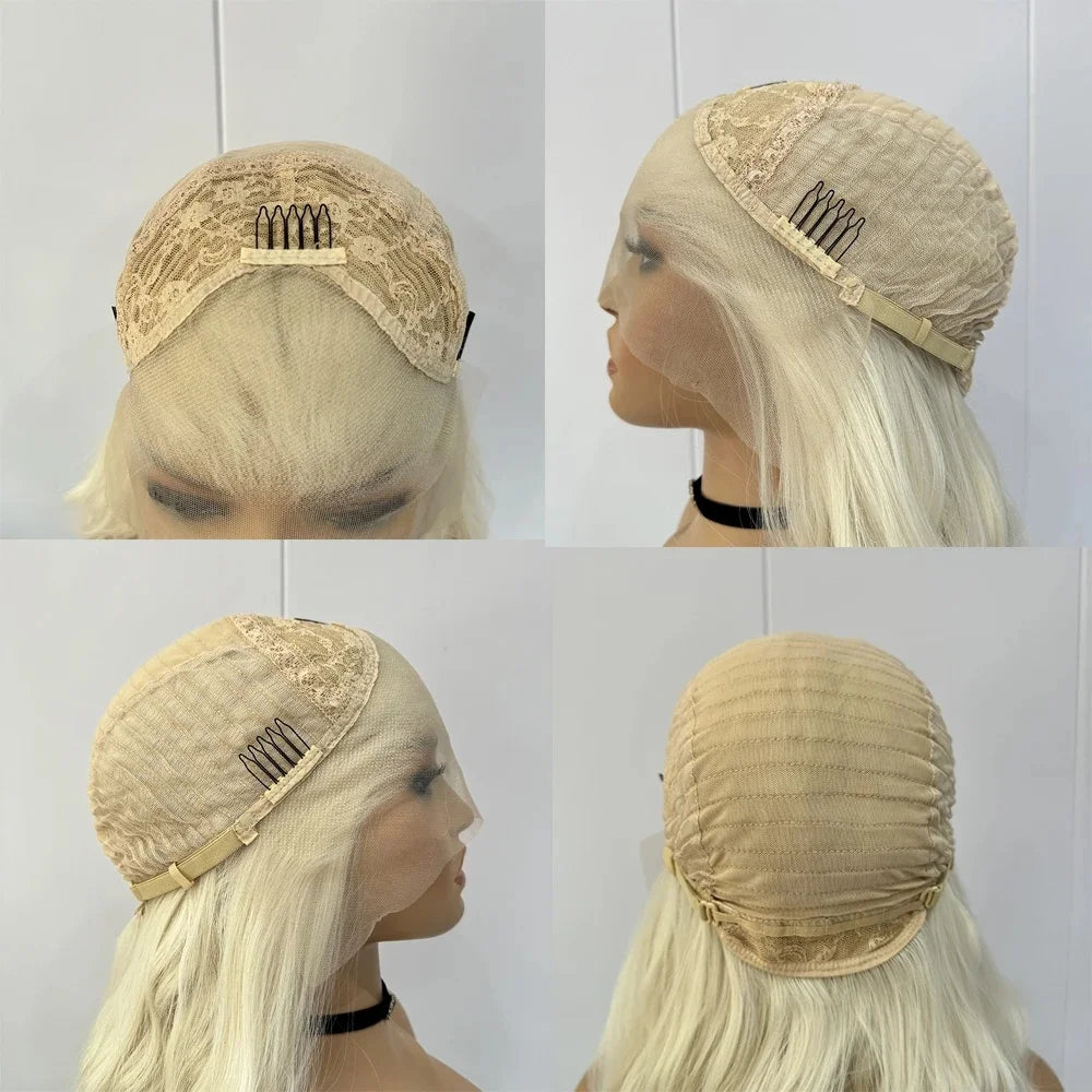 Long Blonde Highlight Natural Wave Long Curly Wavy 13X4 Lace Front Wigs for Women Honey Blonde Mixed 613 Colored Synthetic Hair