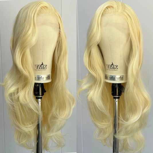 613 Blonde Long Curly Wavy Natural Wave Layered Synthetic Hair Free Part Pre Plucked Honey Blonde 13X4 Lace Front Wigs for Women
