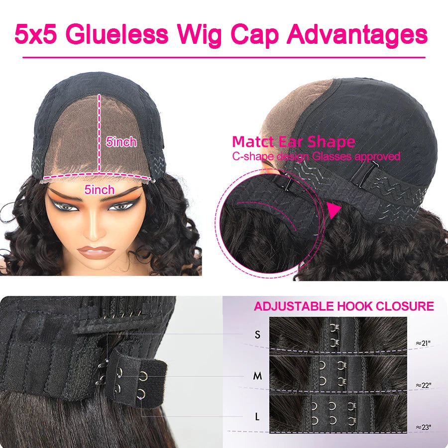 Highlight 5x5 Glueless Wigs Human Hair Pre Plucked Pre Cut Black Hair With Red highlight Body Wave Wigs Human Hair 200% Density