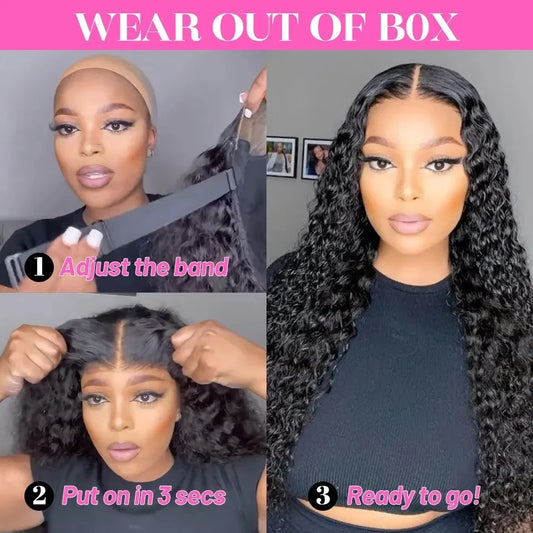 Glueless Wig Human Hair Ready To Wear Water Wave 13x6 HD Lace Frontal Human Hair Wigs Curly Lace Front Human Hair Wig PrePlucked