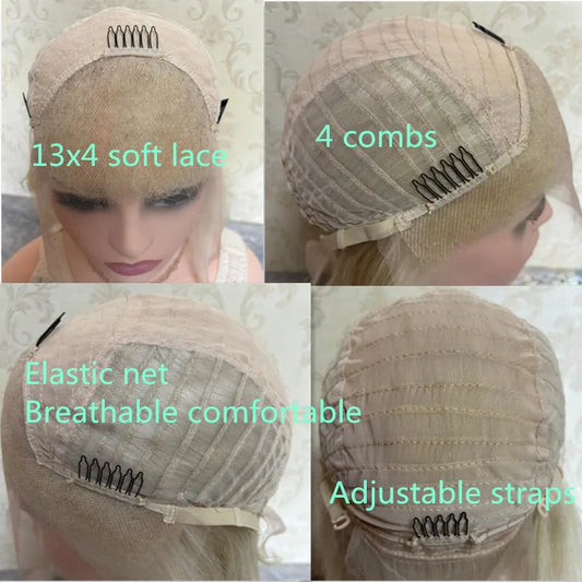 HD Lace Front Glueless Wig Platinum White Blonde Balayage Colored Wig Heat Resistant Luxury Human Hair Synthetic Blended Fiber