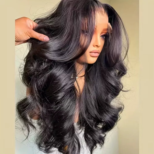 13x4 HD Lace Front Wig 300% Density Curly Body Wave Peruvian Human Hair, Pre-Plucked with Baby Hair Natural 13x6 Frontal Wig