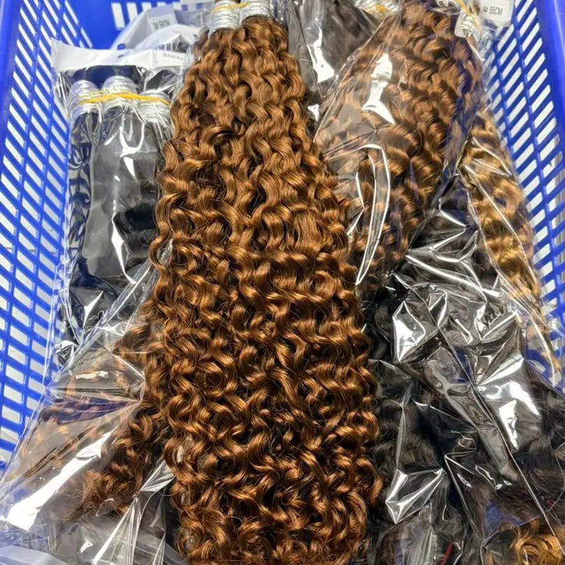 Curly Deep Wave Hair Bulks for Boho Braids 100% Human Hair Extensions No Weft Blonde Red 613 27-613 Vietnamese Hair 30inch