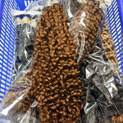 Curly Deep Wave Hair Bulks for Boho Braids 100% Human Hair Extensions No Weft Blonde Red 613 27-613 Vietnamese Hair 30inch