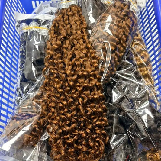 Curly Deep Wave Hair Bulks for Boho Braids 100% Human Hair Extensions No Weft Blonde Red 613 27-613 Vietnamese Hair 30inch