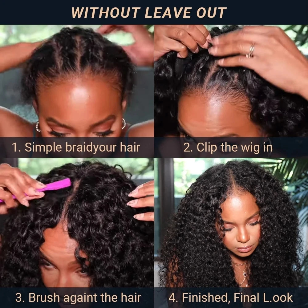 Deep Curly V Part Wig Human Hair No Leave Out Brazilian Deep Wave Human Hair Wigs for Women U Part No Glue Virgin Wigs On Sale