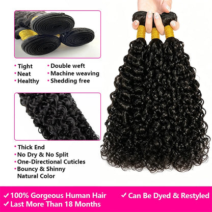 32 Inch Deep Wave 100% Human Hair Bundle With Closure Curly 3 Bundles With Closure Human Hair Weavings And Closure Vietnamese