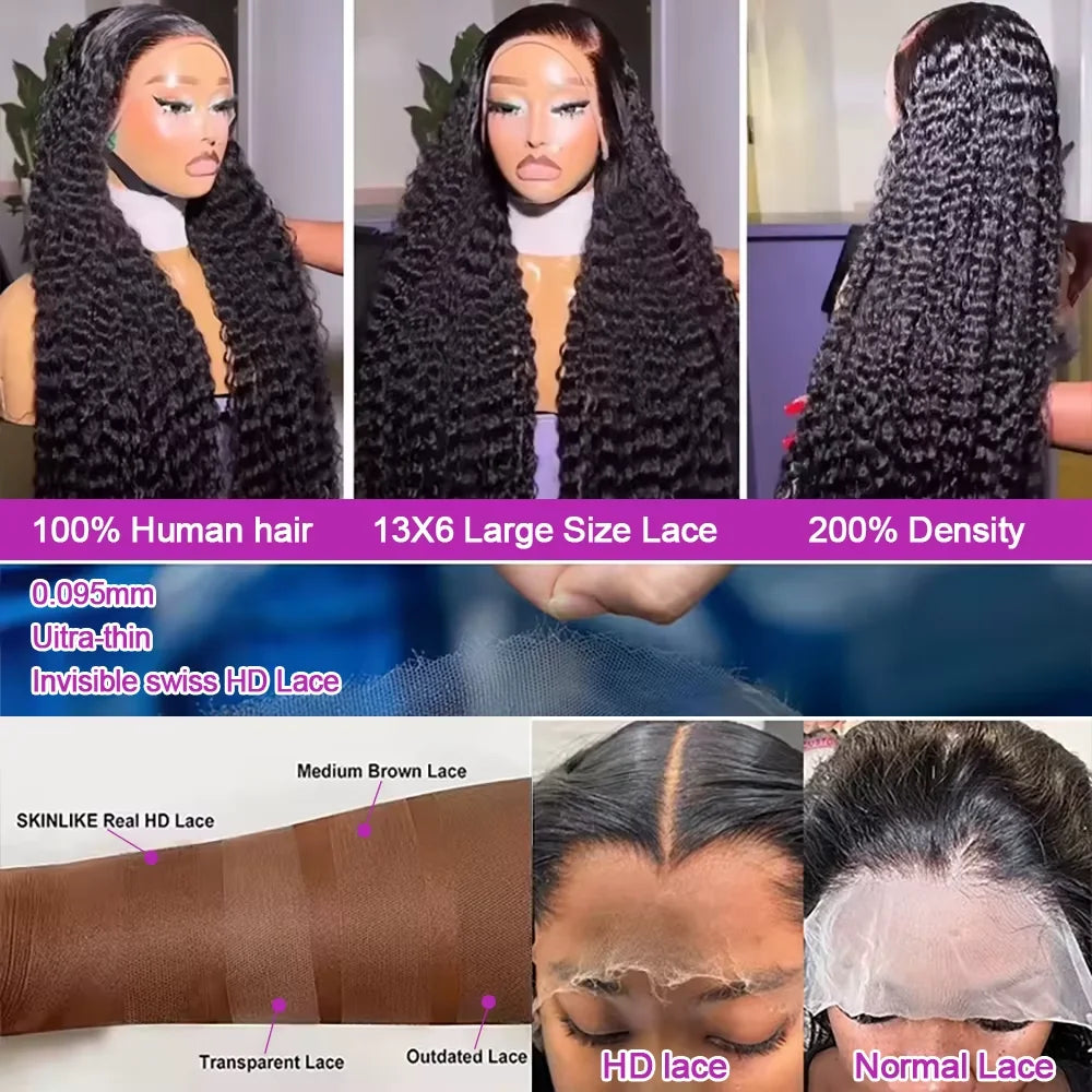 Deep Wave Frontal Wig Hd Lace Wigs 300% Density 13x4 13x6 Water Wave Curly Human Hair Wig 30 36 Inch Lace Front Wig Human Hair