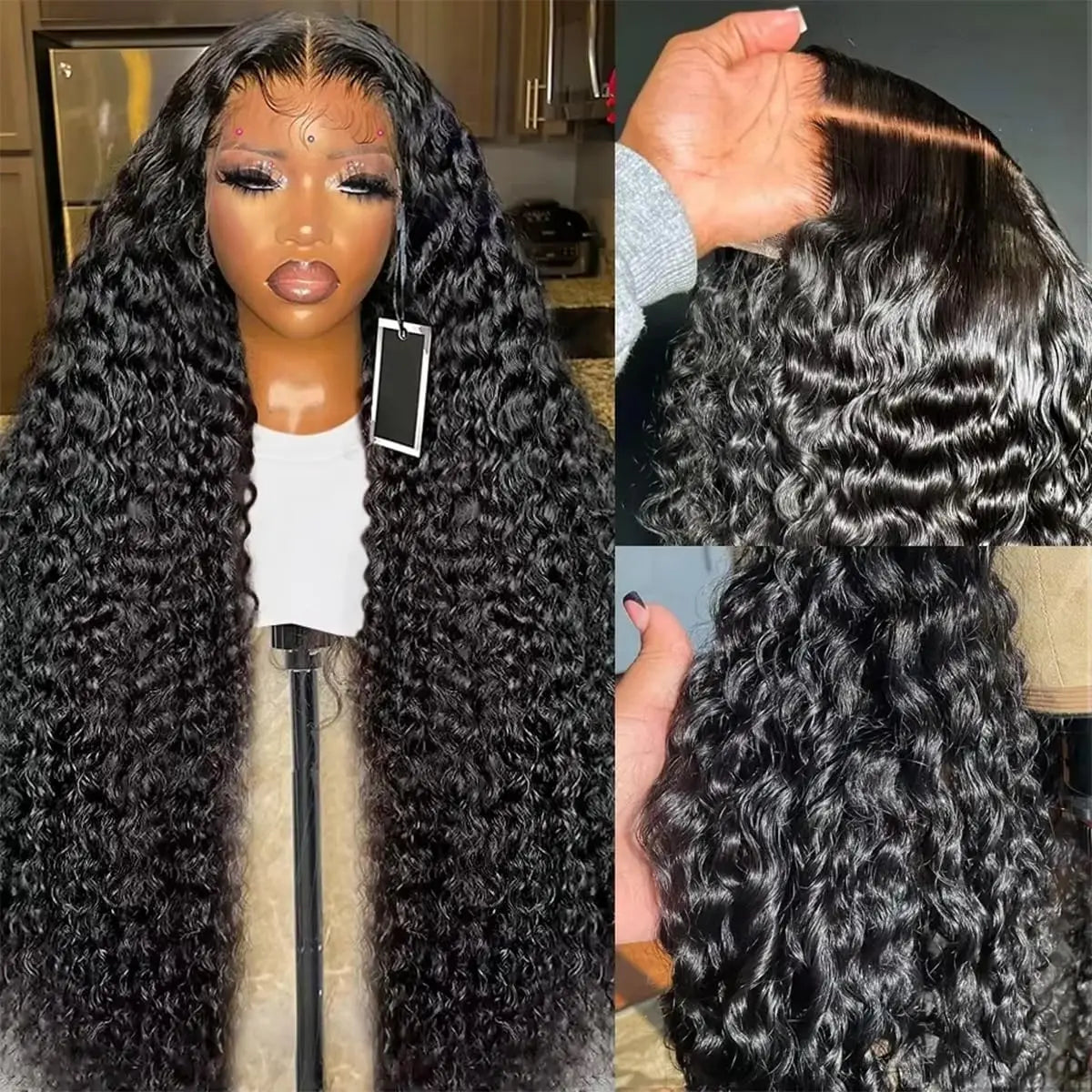 28 Inch 13x4 Deep Wave Lace Front Wig Human Hair 200% Density Deep Curly 13x6 Lace Frontal Wig 100% Human Hair Natural Color Wig