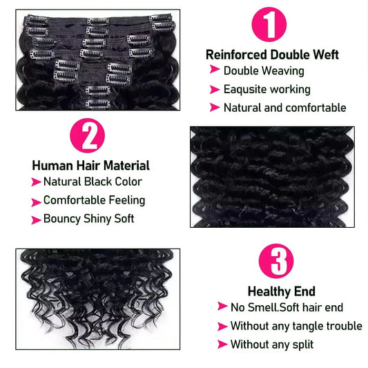 Deep Wave Clip In Hair Extensions 100% Human Hair Brazilian Clip In Natural Black Color Clip Ins Remy Hair 10-26 Inch For Women