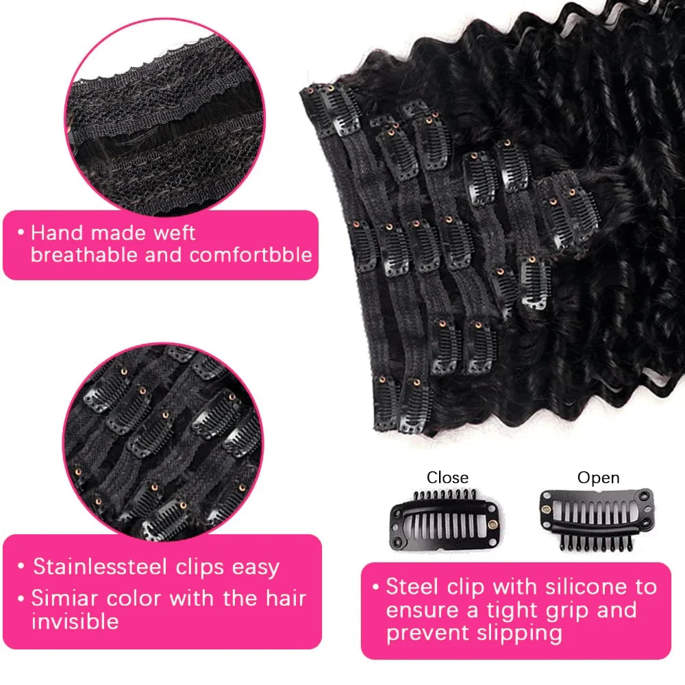 Deep Wave Clip In Hair Extensions 100% Human Hair Brazilian Clip In Natural Black Color Clip Ins Remy Hair 10-26 Inch For Women