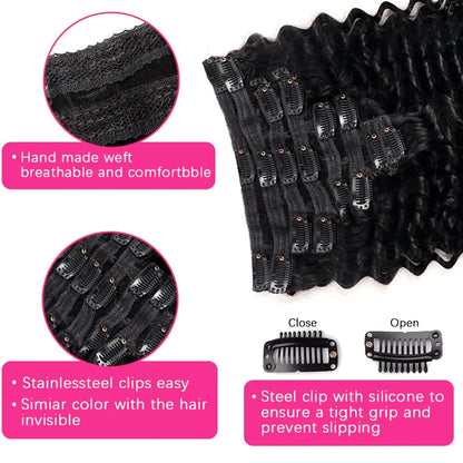 Deep Wave Clip In Hair Extensions 100% Human Hair Brazilian Clip In Natural Black Color Clip Ins Remy Hair 10-26 Inch For Women