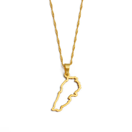 Anniyo Outline Liban Map Pendant Necklaces Jewelry Lebanon Map Chain Necklaces #262121