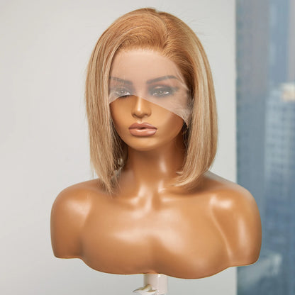 Human Hair Wigs HD 13x4 Lace Frontal Wig Short Straight Bob Hair Light Brown Blonde Mixed Piano Wig for Afro Women Use Brazilian