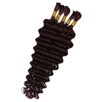 Deep Wave 100% Human Hair Bulk for Boho Braid 99J No Weft Deep Curly Brazilian Remy Bulk Hair for Braiding Hair Extension