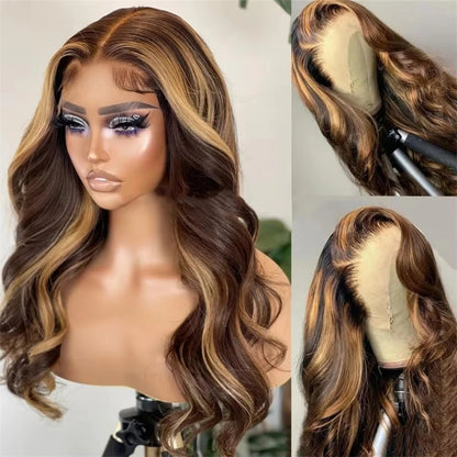 Highlight Lace Front Human Hair Wig 13x4 Lace Frontal Wigs 4/27 Colored Honey Blonde Virgin Lace Front Wig For Women 200 Density