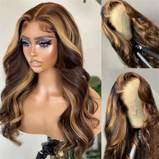 Highlight Lace Front Human Hair Wig 13x4 Lace Frontal Wigs 4/27 Colored Honey Blonde Virgin Lace Front Wig For Women 200 Density