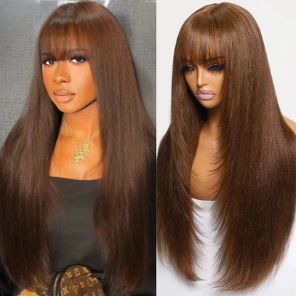 Black Layered Cut Lace Front Wig With Bangs Straight Lace Frontal Wigs 13x4 Glueless PrePlucked Hd Lace Wig Synthetic For Women