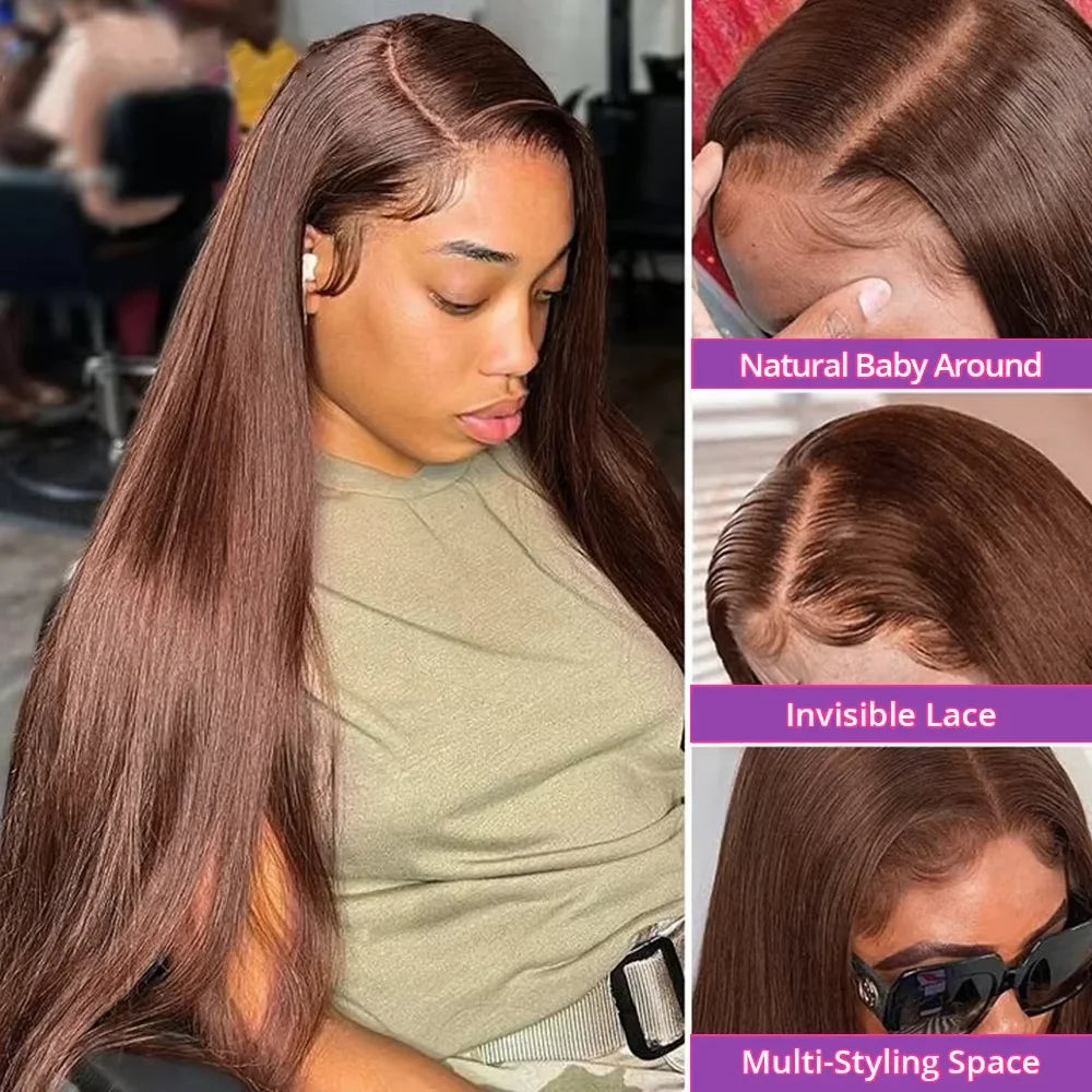 Chocolate Brown Lace Front Wigs Human Hair For Women 13x4 13x6 Frontal Wig Straight Human Hair 36 38 Inch Lace HD Frontal Wig