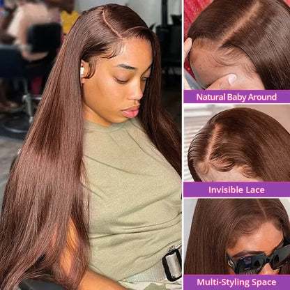 Chocolate Brown Lace Front Wigs Human Hair For Women 13x4 13x6 Frontal Wig Straight Human Hair 36 38 Inch Lace HD Frontal Wig