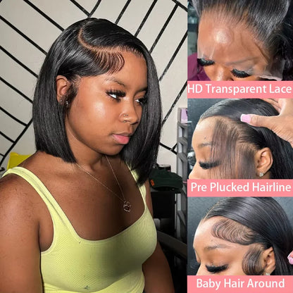 4x4 HD Lace Frontal Short Bob Wig Bone Straight Human Hair Wigs 100% 13x4 Lace Frontal Wig Real Pre Plucked Brazilian For Women