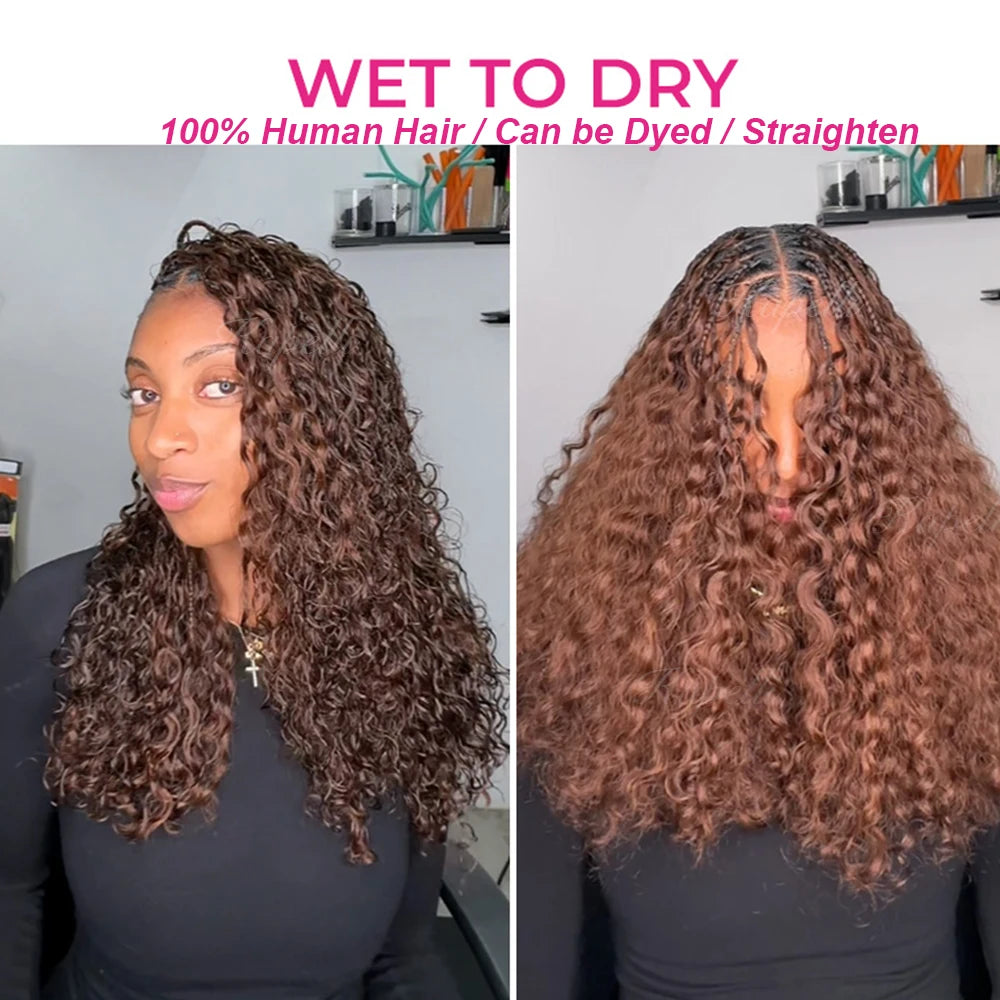 Color Brown Burmese Water Wave Braiding Hair Knotless Pre-Separated Deep Curly Feather Crochet Human Hair Extensions Invisible