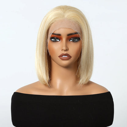 Human Hair Wigs HD 13x4 Lace Frontal Wig Short Straight Bob Hair Light Brown Blonde Mixed Piano Wig for Afro Women Use Brazilian