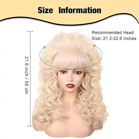 80s Long Curly Vintage Cosplay Wig with Bang for Women 60 70s Queen Synthetic Hair Wigs for Halloween Party