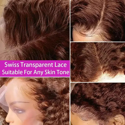 #4 Color Curly Short Bob Human Hair Wig Brown 13x4 4x4 Lace Frontal Bob Wigs Brazilian Deep Wave Wig Preplucked Lace Front Wig