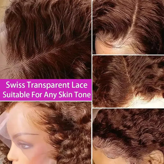 #4 Color Curly Short Bob Human Hair Wig Brown 13x4 4x4 Lace Frontal Bob Wigs Brazilian Deep Wave Wig Preplucked Lace Front Wig