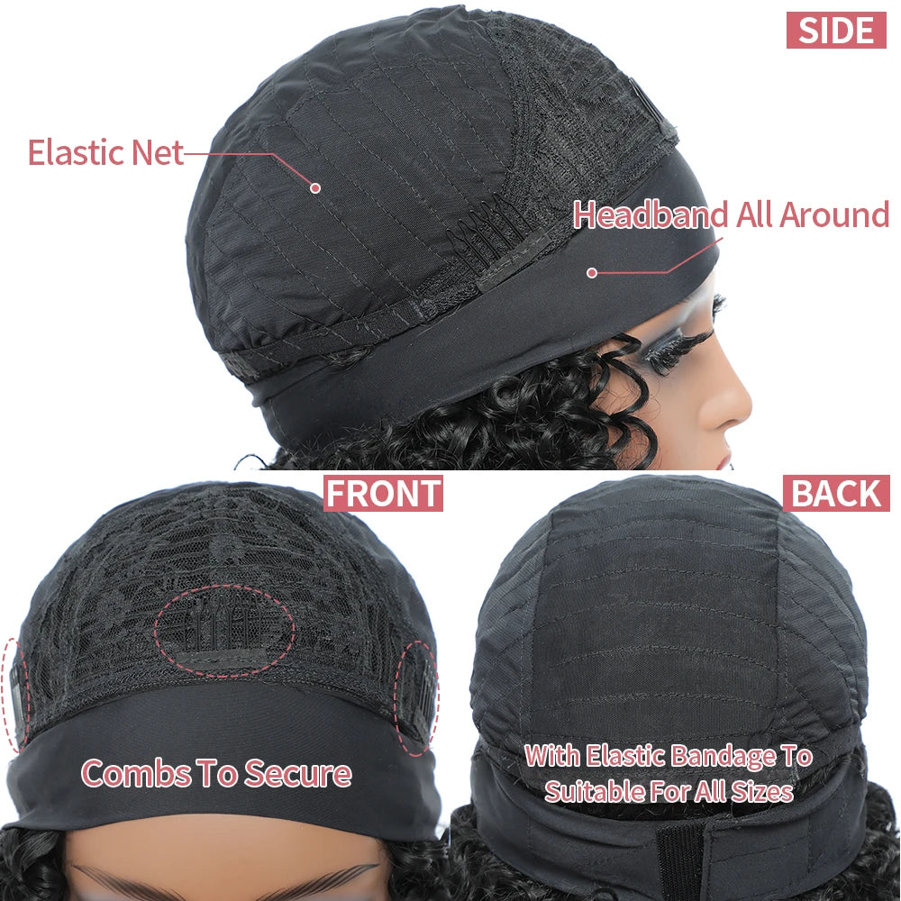 Short Glueless Wig Soft Kinky Curly Headband Wigs Afro Deep Wave Synthetic Hair Wig for Women & Girls Natural pelucas para mujer