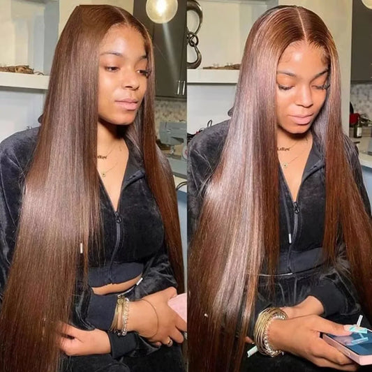 Chocolate Brown Lace Front Wigs Human Hair For Women 13x4 13x6 Frontal Wig Straight Human Hair 36 38 Inch Lace HD Frontal Wig