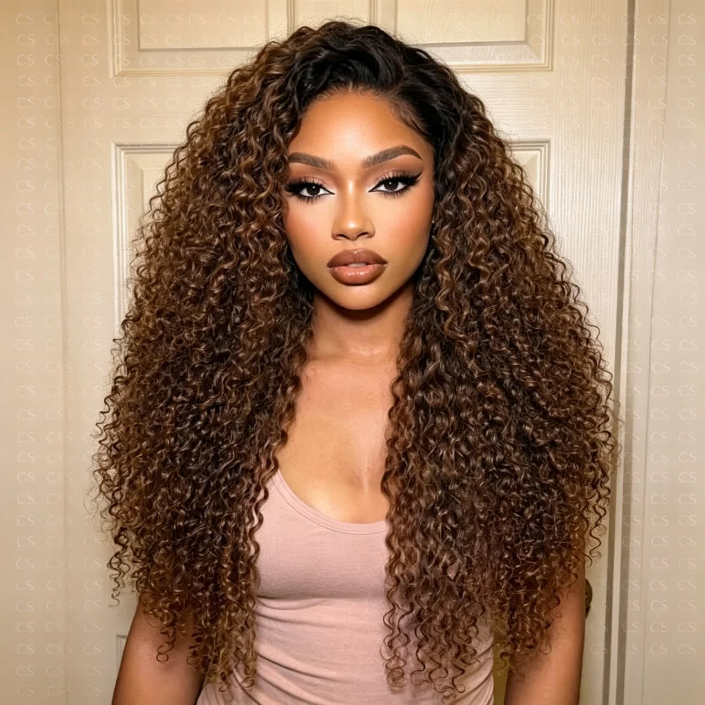 26Inch Long Honey Blonde Kinky Curly Wig for Women Soft Lace Front Preplucked Glueless Synthetic Daily Wear