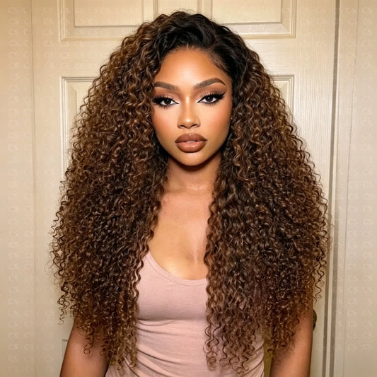 26Inch Long Honey Blonde Kinky Curly Wig for Women Soft Lace Front Preplucked Glueless Synthetic Daily Wear