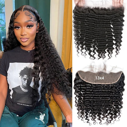 Deep Wave Hair 13X4 Lace Frontal Burmese Human Hair 8-20 Inch Preplucked 4x4 Transparent Lace Closure Human Hair 150% Density
