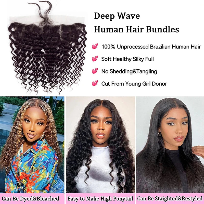 Deep Wave Hair 13X4 Lace Frontal Burmese Human Hair 8-20 Inch Preplucked 4x4 Transparent Lace Closure Human Hair 150% Density