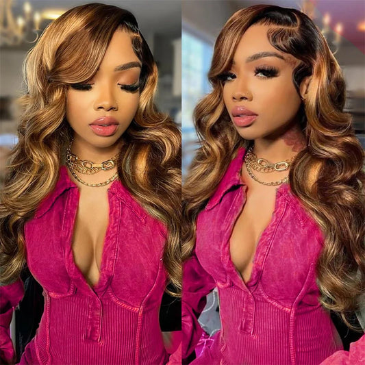 Highlight Lace Front Human Hair Wig 13x4 Lace Frontal Wigs 4/27 Colored Honey Blonde Virgin Lace Front Wig For Women 200 Density