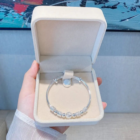 Silver Color Charm Lucky Beads Bangles For Women Bracelets Fashion Party Wedding Engagement Popular Brands Jewelry