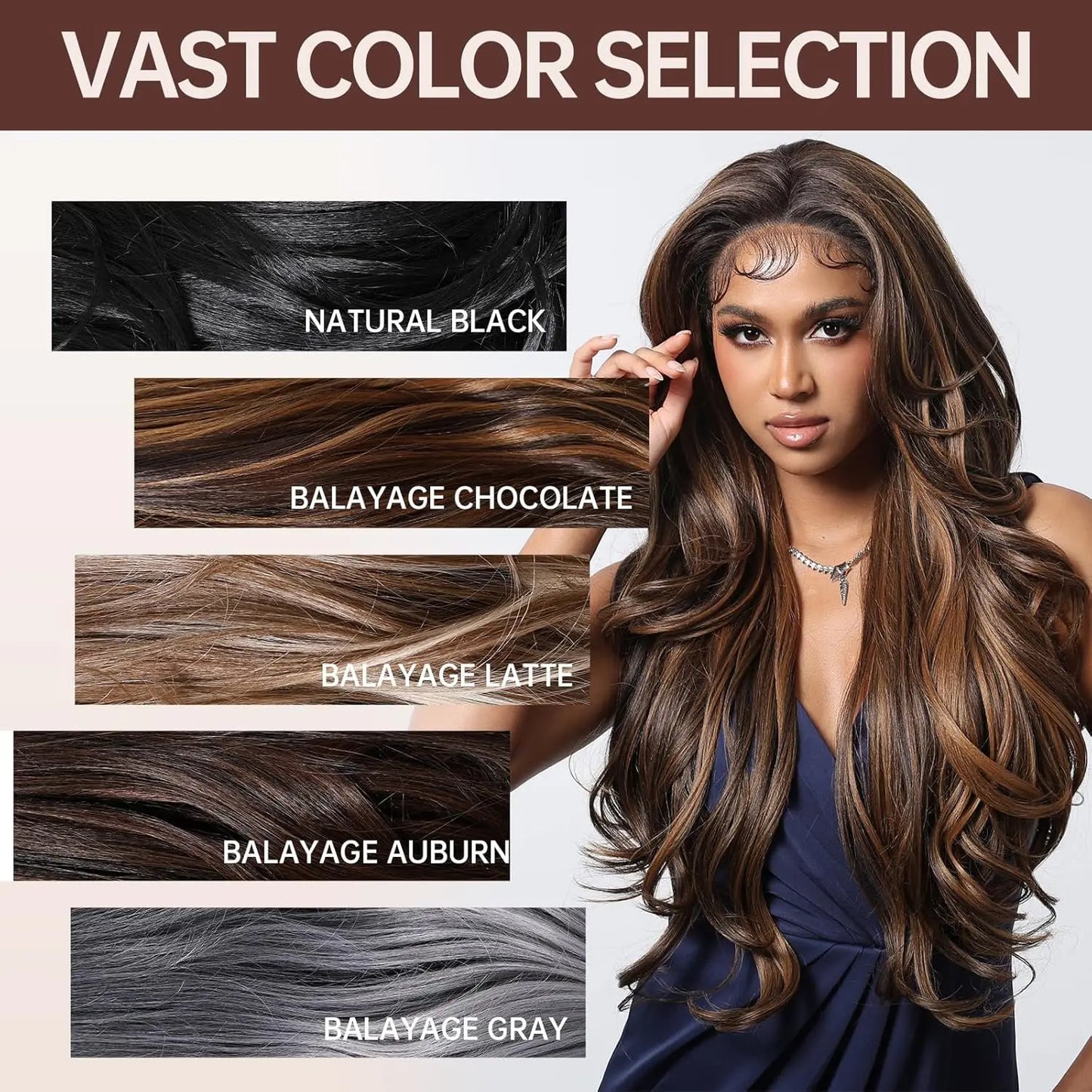 Long Curly 13*6 Lace Front Wigs Dark Brown Highlight Synthetic Wig with Baby Hair Heat Resistant Daily Lace Wig for Afro Women