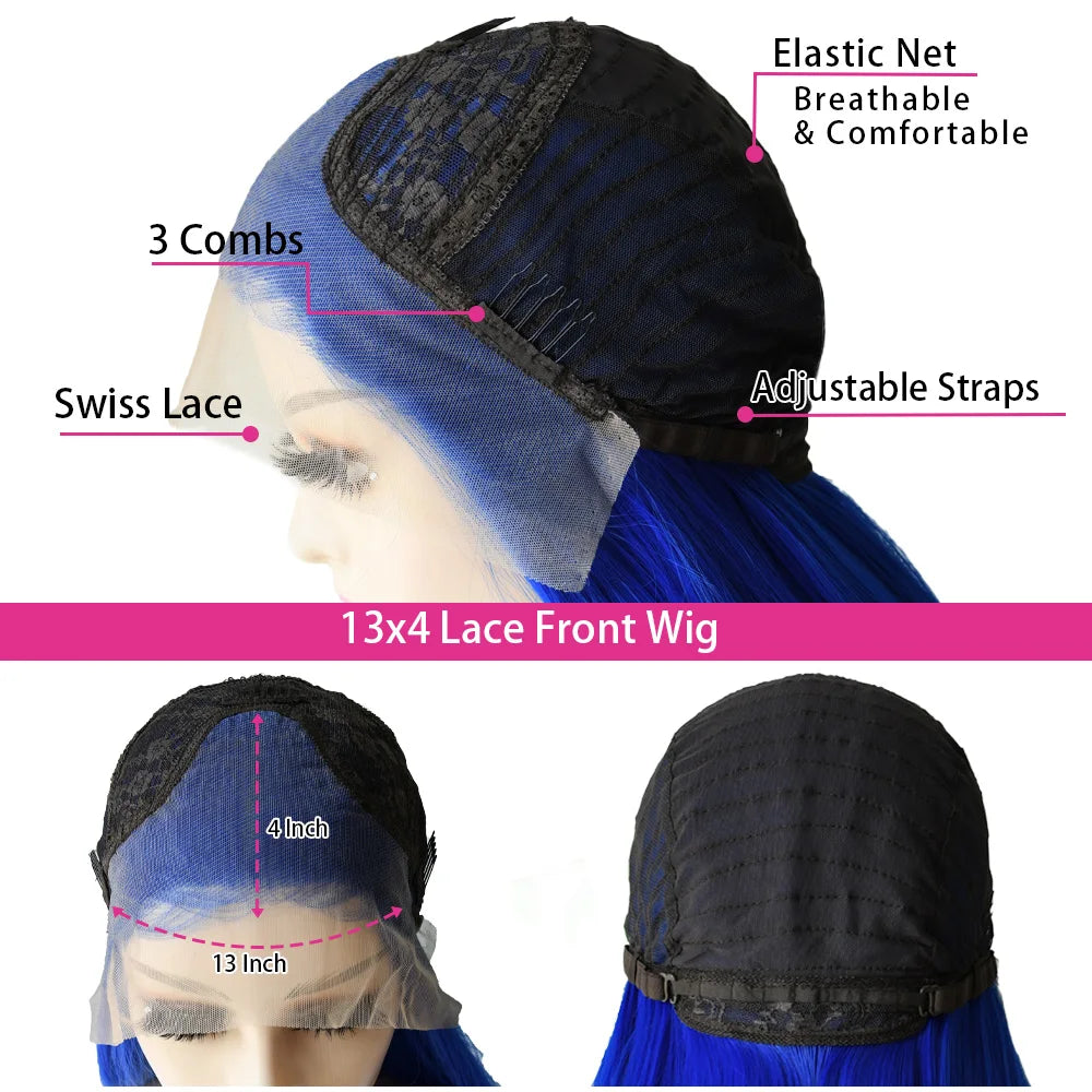 Black Layered Cut Lace Front Wig With Bangs Straight Lace Frontal Wigs 13x4 Glueless PrePlucked Hd Lace Wig Synthetic For Women