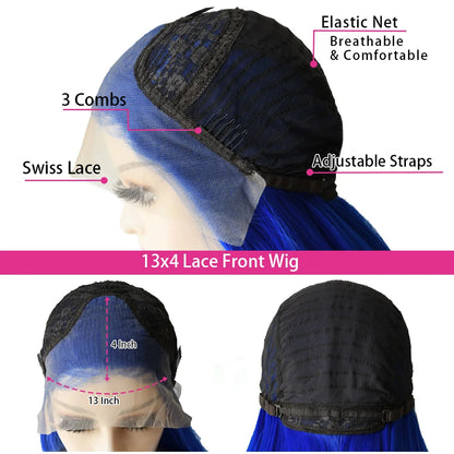 Black Layered Cut Lace Front Wig With Bangs Straight Lace Frontal Wigs 13x4 Glueless PrePlucked Hd Lace Wig Synthetic For Women