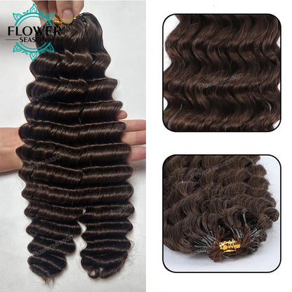 Deep Wave Feather Crochet Hair Extension Human Hair Knotless Pre-Separated Crochet Human Hair  Dark Brown Color #27 #30 Colored