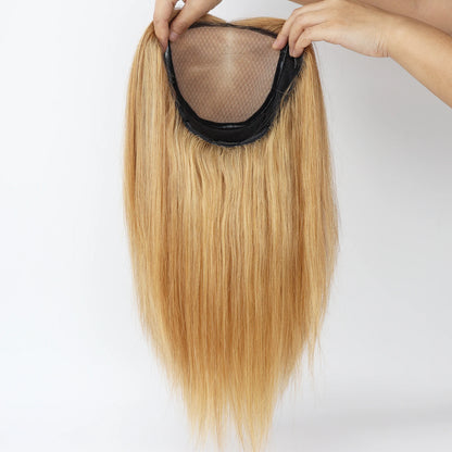 #27 Honey Blonde Human Hair Wig for Women 6x6inch Silk Top Wig with PU Around Real Virgin Hair Elastic Net Soft Medical Wig