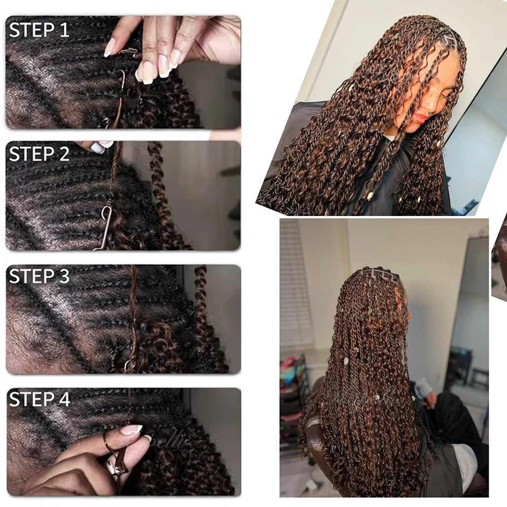 Color Brown Burmese Water Wave Braiding Hair Knotless Pre-Separated Deep Curly Feather Crochet Human Hair Extensions Invisible