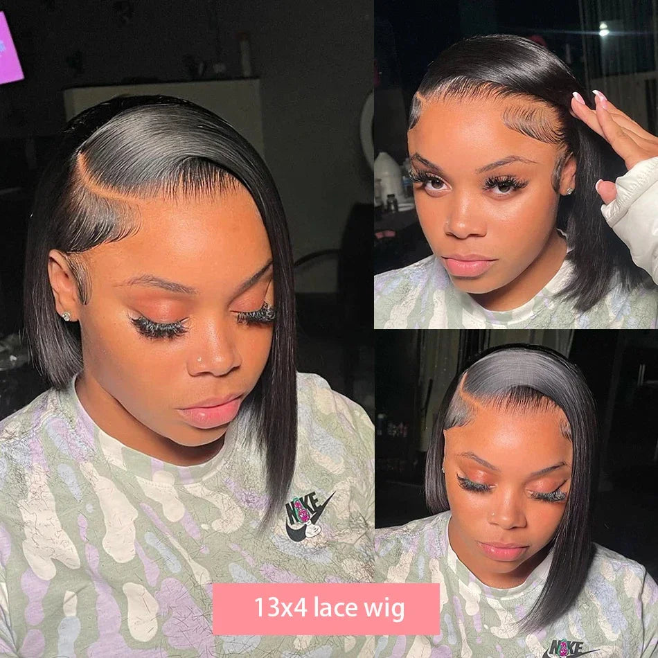 4x4 HD Lace Frontal Short Bob Wig Bone Straight Human Hair Wigs 100% 13x4 Lace Frontal Wig Real Pre Plucked Brazilian For Women