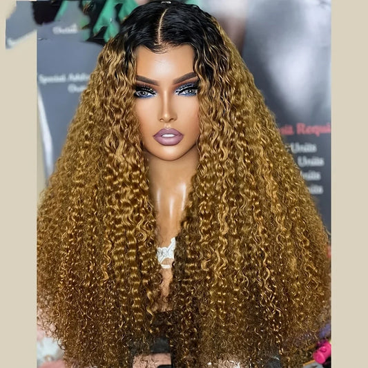 26inch 180Density Soft Kinky Curly Blond Lace Front Wig for Women with Baby Hair Synthetic Heat Resistant Glueless Wigs